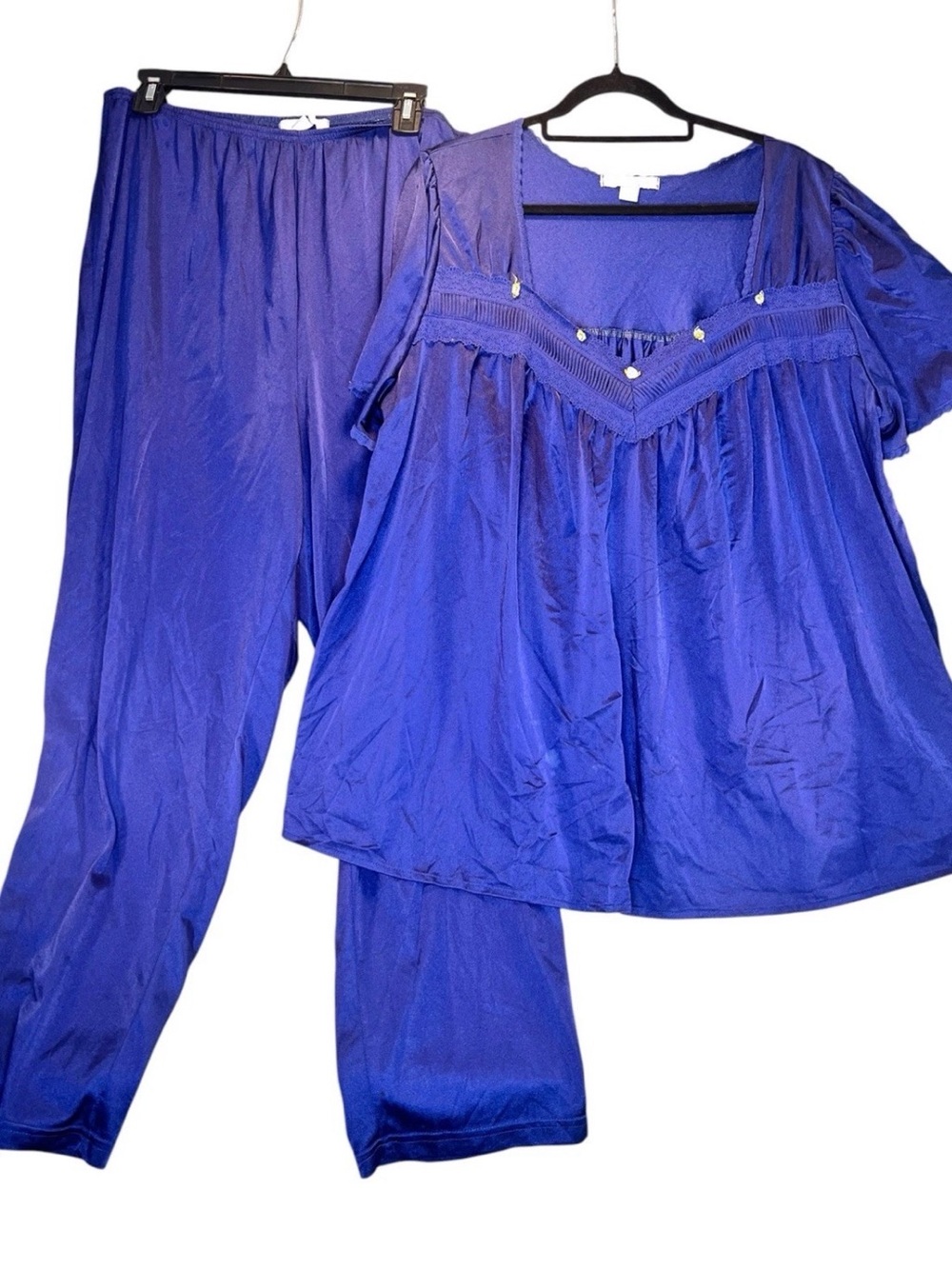 Only Neccessities Plus Size 3x 22/24 Navy Blue Nylon 2 Pc Pajamas Set Vintage